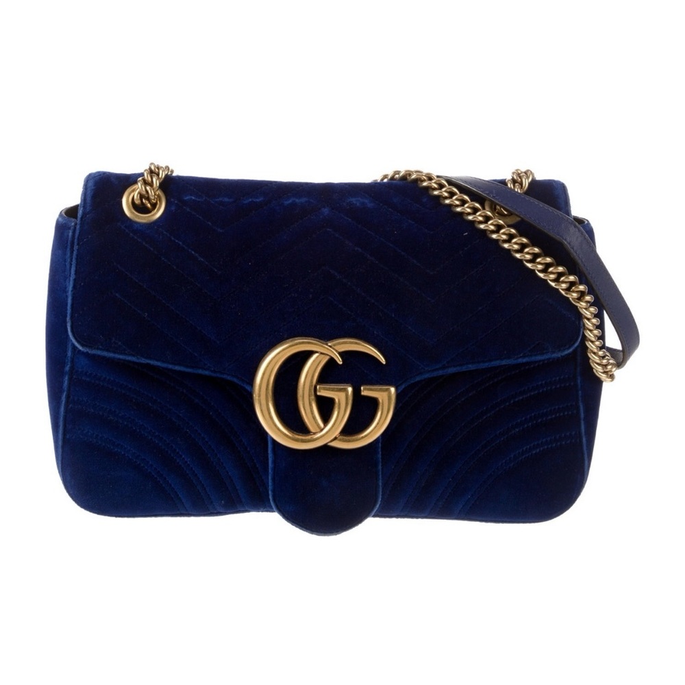 Gucci Blue Velvet Marmont Matelasse Shoulder Bag